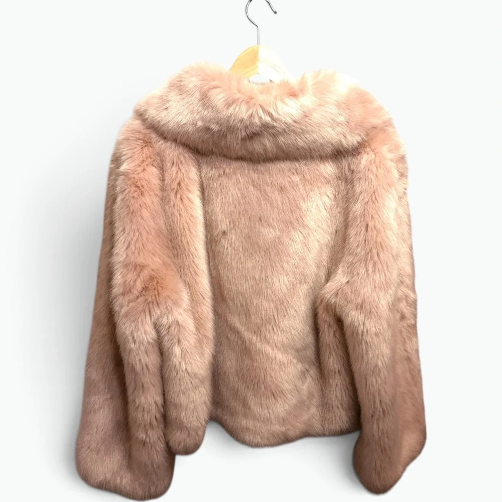 Cliche Pink Faux Fur Coat Coquette Glam Barbiecore XL Blush Winter Ski Bunny